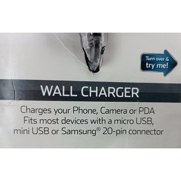 Onn Wall Charger 3 in 1 Micro Mini USB Samsung 20 Pin Connector Black - Picture 3 of 4